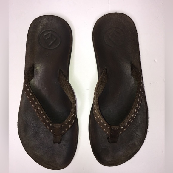 Reef Flip Flops Brown Leather Thong Sandals Size 7 Well Worn - Picture 1 of 5